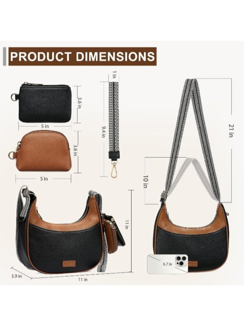〽️Women Black Brown Wristlet Phone Mini Purse Small Vegan Leather Crossbody Bags - Picture 4 of 6